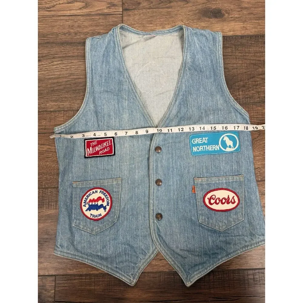 Vintage Levi's Orange Tab Medium Denim Jean Vest 70s 80’s Western Biker Patches